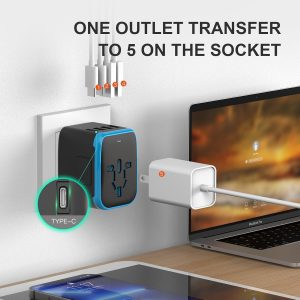 Universal International Power Travel Plug Adapter, 5 in 1 European Travel Plug Adapter W/ 3.5A 2xUSB-A and 2xUSB C Wall Charger and Worldwide AC Outlet for Europe USA UK AUS Asia
