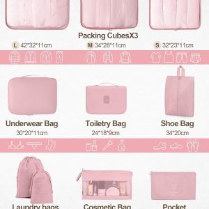 Anjing 10 Set Packing Cubes Luggage Packing Organizers for Travel Accessories Travel Essentials Luggage Organizer Bags for Carry on Suitcases, Pink, (WMUS1202X01-3)