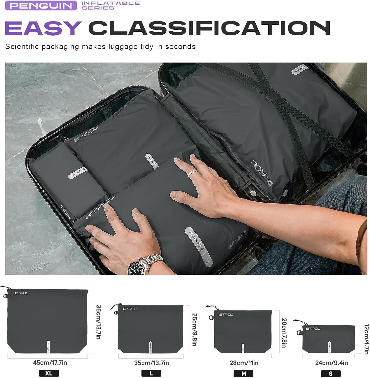 ETROL Travel Packing Cubes Set of 3, Waterproof Compression Storage Bags for Clothes, Lightweight Luggage Organizers for Suitcase, Backpacking, Hiking, Camping & Business Trips(M+L+XL) - Image 4