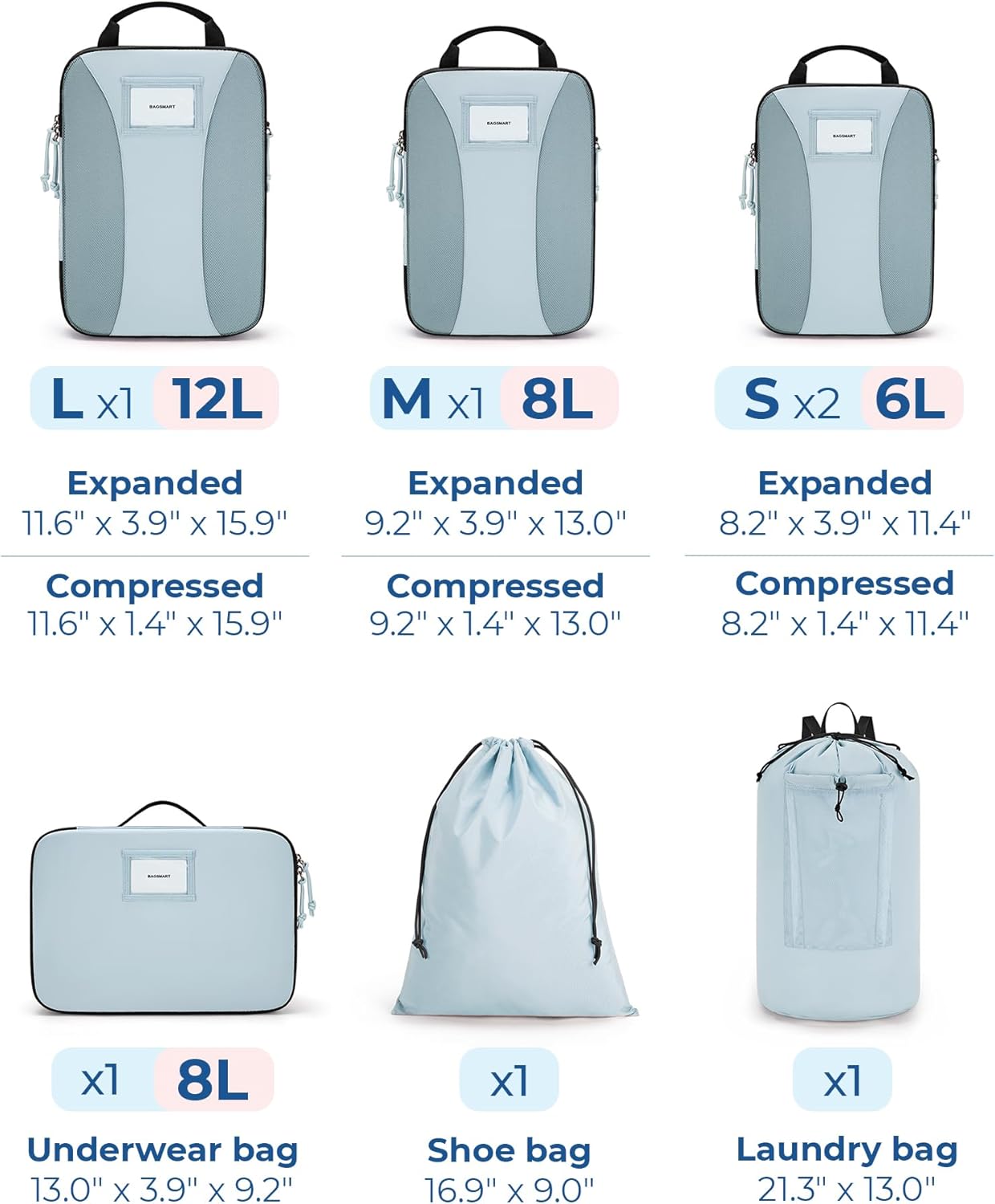 BAGSMART Compression Packing Cubes, 6 PCS Packing Cubes for Suitcases, Travel Bags Organizer for Luggage, Lightweight Packing Cube for Travel Essentials - Image 4