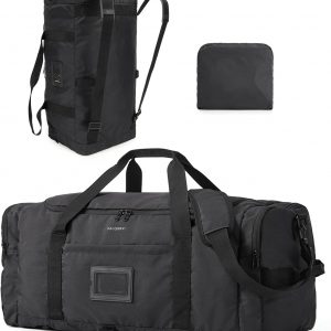 BAGSAMRT 60L Foldable Duffle Bag for Travel, Large Travel Duffel Bag for Men, 4 in 1 Travel Backpack, Carry on Weekender Bag, Black