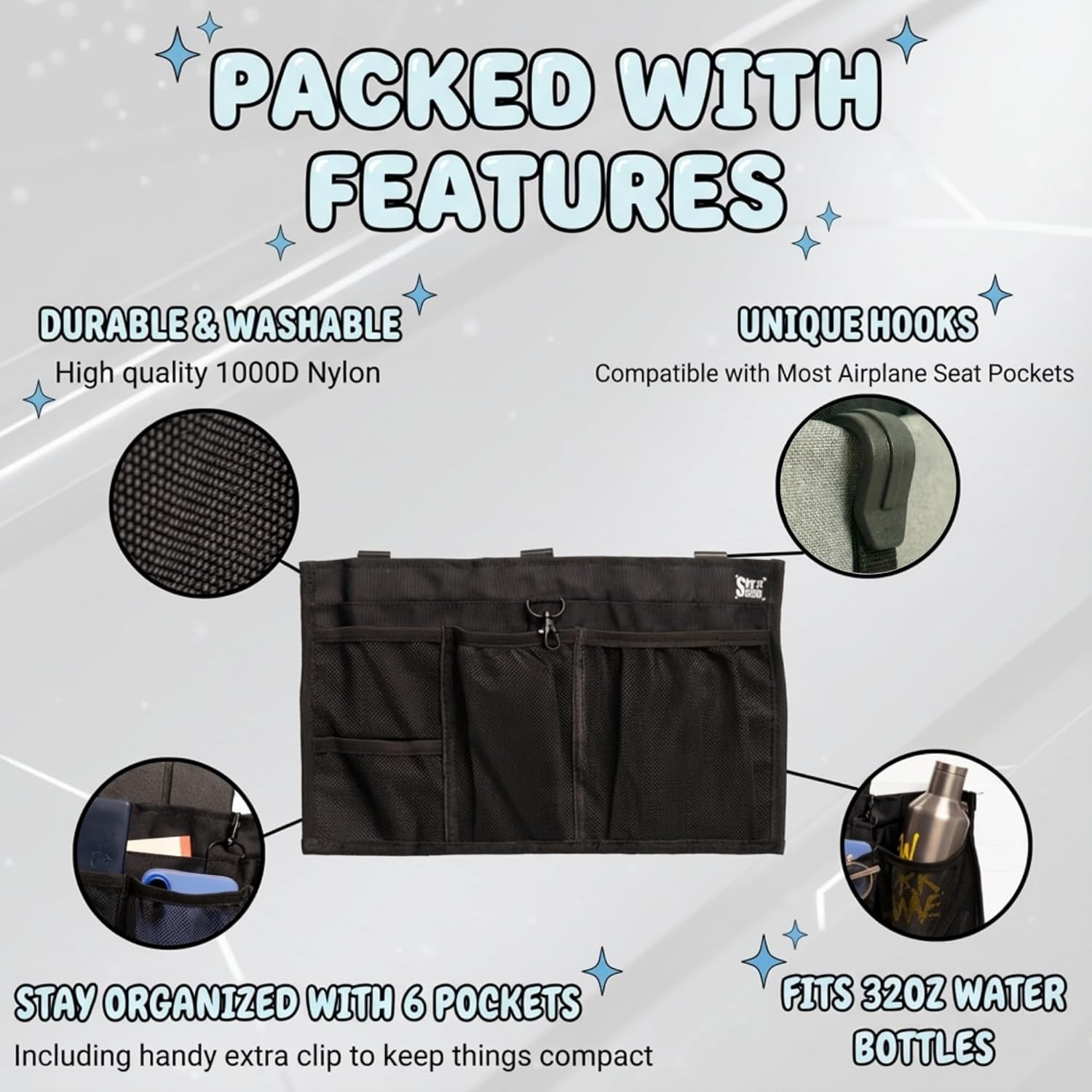 Airplane Seat Organizer to Clip onto Airplane Seat Pocket | Travel Essentials Accessory with Improved Universal Compatibility (15 x 9 Inches) - Image 3