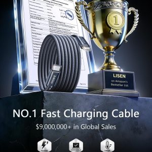 LISEN USB C to USB C Cable, 240W C to C Cable Fast Charging [6.6ft, 2-Pack] Type C Charger Fast Charging USBC to USBC Cable for iPhone 17 16 15 Pro Max iPad MacBook Pro Samsung S25