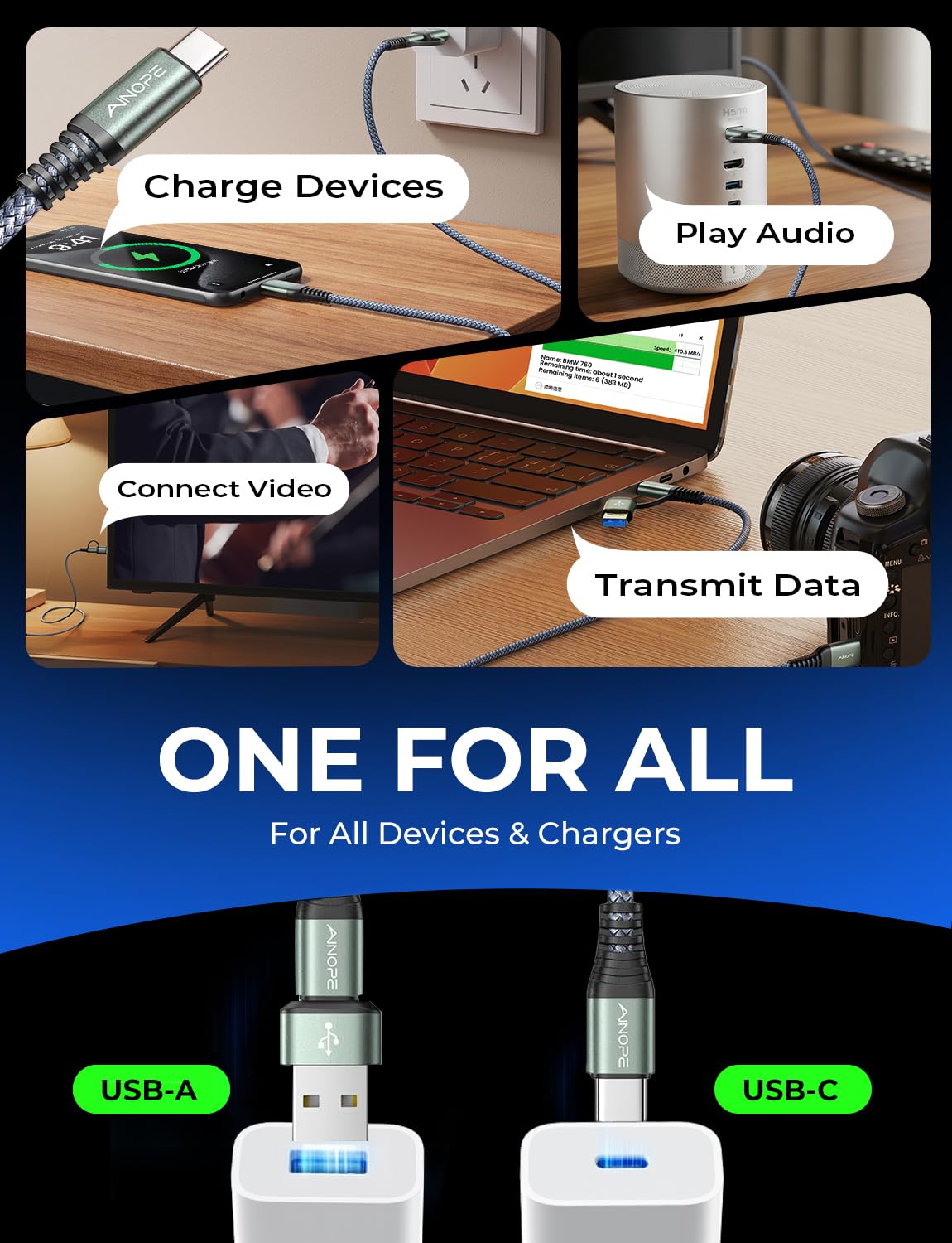 AINOPE 10FT USB C Cable Fast Charging with USB Adapter, Woven 60W USB to USB C Cable Type C Charger Fast Charging 10FT Long USB-C Cables for iPhone 17 Pro Max Air 16/15/14 Xbox X/S Wireless Controller - Image 6
