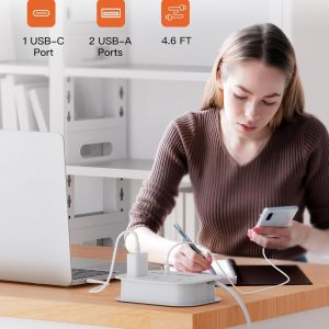 European Travel Plug Adapter USB C, Popowell International European Plug Adapter, 4 FT Travel Power Strip with 3 Outlets & 3 USB, Type C Power Adapter Travel Essential for Italy Spain France Germany.