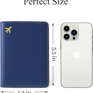 PU Leather Passport Holder Covers Case, Waterproof Rfid Blocking Travel Wallet Passport Holder(Marine Blue)