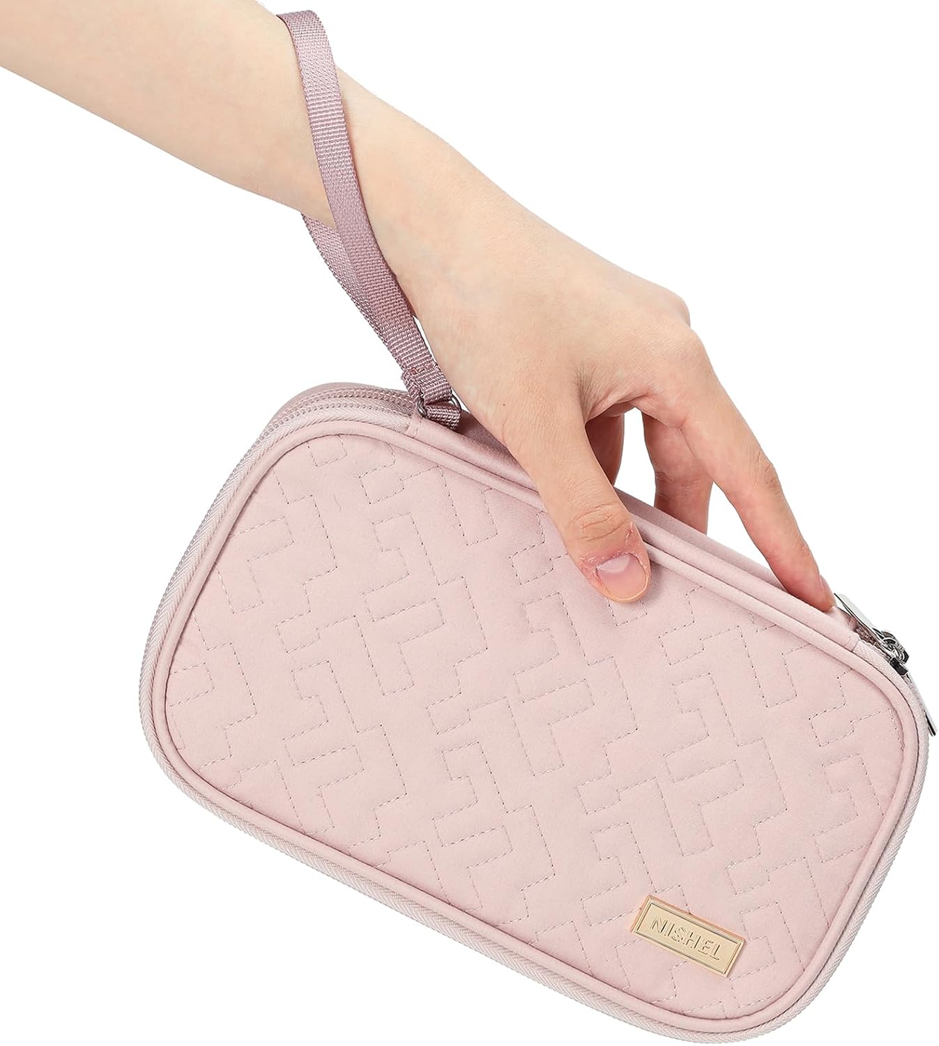 NISHEL Travel Cord Organizer Case, Double Layers Tech Electronic Bag, Essentials for Charger, Cable, Phone, Flash drive, Medium, Pink - Image 3