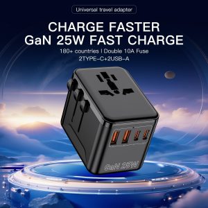 Universal Travel Adapter, European Travel Plug Adapter with PD Fast Charging, 5-Port (USB-A/2 USB-C/2 AC/1), International Power Adapter with Surge Protection & Fuse for UK/US/AU/EU