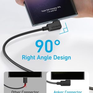 Anker Cable [2 Pack 6FT], Right Angle USB A to USB C Braided Cable, Durable 90 Degree Type C Cord for Samsung Galaxy Note 10,LG V30 (Black)