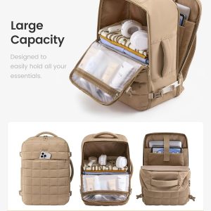 LOVEVOOK Large Travel Backpack for Women, TSA Carry on Backpacks for Airplanes, 40L Personal Item Travel Essentials Bag with 3 Packing Cubes, Waterproof Puffer Laptop Bag for Weekender Overnight Black