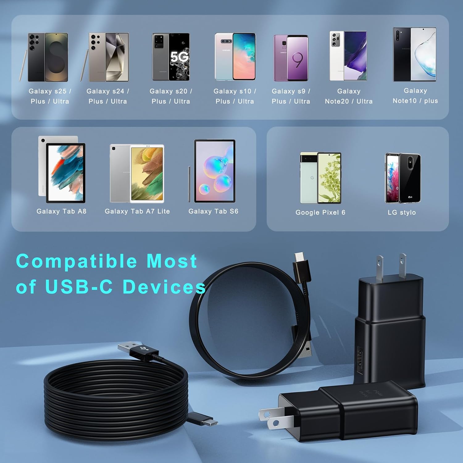 Android Type C Phone Charger with 10 FT C Charger Cable Fast Charging for Samsung Galaxy S10/S10e/S10+/S9/S9+/S8/S8+/S23/S22/S21 Ultra/S20/Note 20/Note 10/Note 9/S25/s25+/S24/S24+/S24 Ultra - Image 5