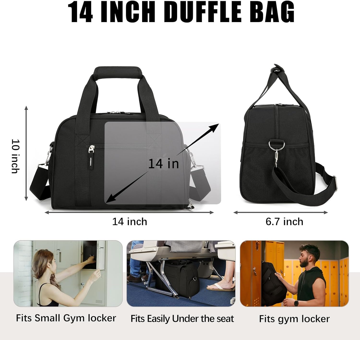 SeaRock 14 inch Small Gym Bag for Men & Women, Mini Duffle Bag for Travel Sports, Lightweight Carry On Duffel Bag, Black - Image 2
