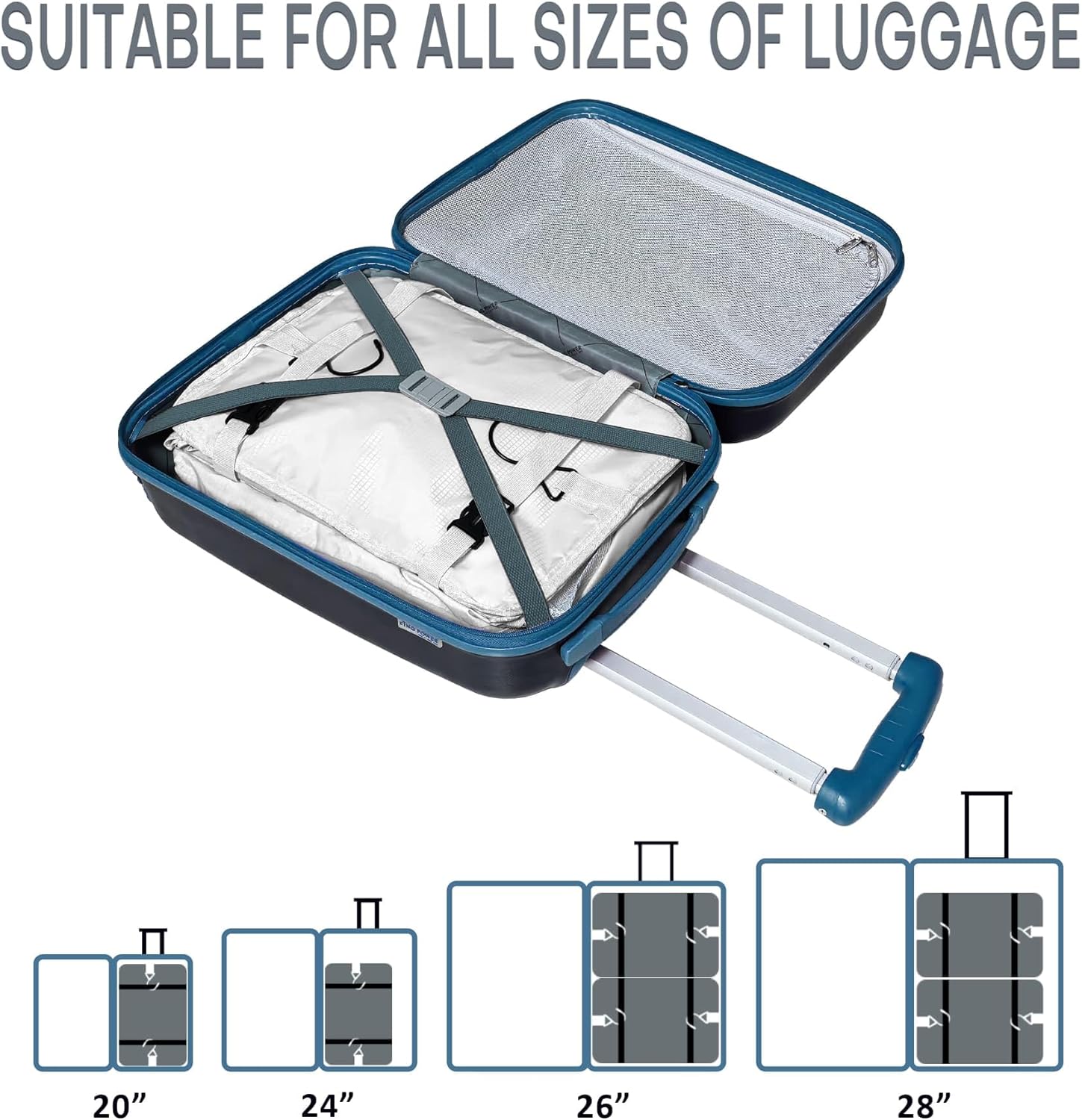 Compressible Packing Cubes Portable Hanging Closet Shelves 17"x12"x24" Extendable Travel Organizer Nylon Packing Bags for Suitcase - Image 2