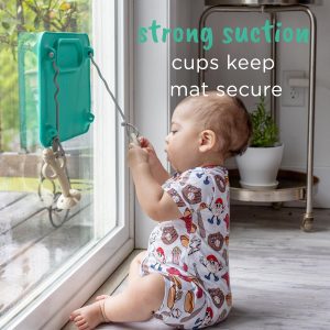 BUSY BABY Silicone Mat – New and Improved Suction Cups, 4 Straps to Secure Baby Essentials, Self Feeding, Baby Led Weaning, Travel Sleeve Included (Blue)