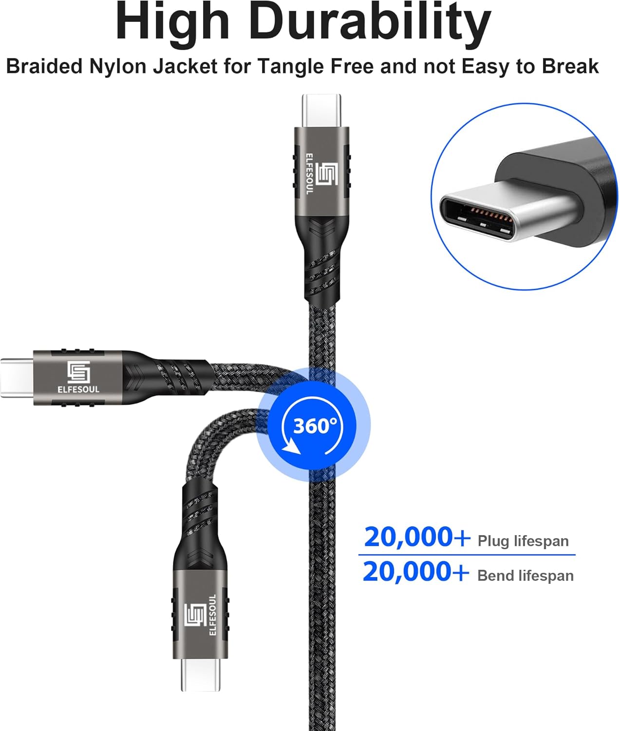 USB C Cable 10ft, USB-A to USB-C Cable USB 3.1 USB 3.2 Gen2 10Gbps Data Charger Cord for Samsung Galaxy S24 S23 S22 S21 S20 S10 S9 S8+, Android Auto USB Cord and iPhone 15/15 Pro, Nylon Braided. - Image 5