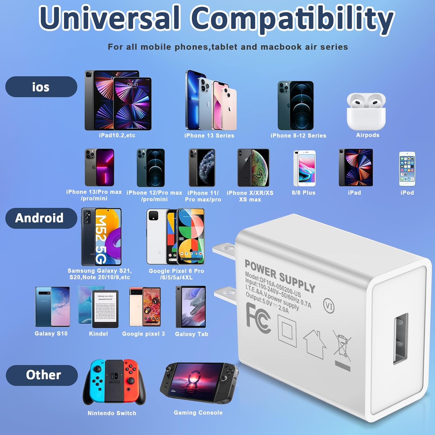 5V 2A Power Adapter UL Certified,USB Wall Charger Block Plug Box AC Fast Charging Cube Brick Home Travel Use for iPhone 13/14/15/16/17 Pro/Pro Max/Plus, XS/XR/X, Watch Series 8/7 2Pack - Image 8