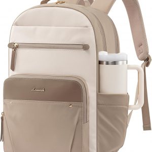LOVEVOOK Laptop Backpack for Women, 17.3″ Work Backpack Purse, Travel Personal Item Bag, Carry On Business Computer Bag, Casual Daypack for Office, School, or Gift, Soft Taupe