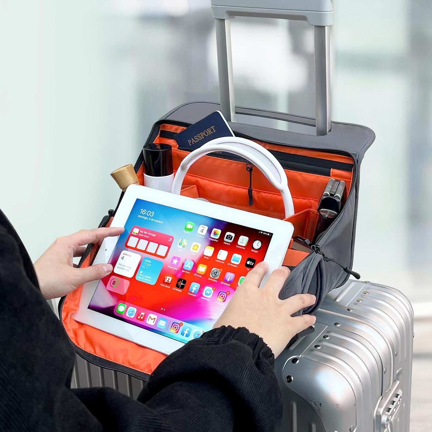 CONTAIL 13 Inch 3L 4-in-1 Travel Essentials Organizer, Small Business Handbag, Suitcase Drink Holder,Phone Tablet Holder,Airport Accessories Storage,Grey - Image 4