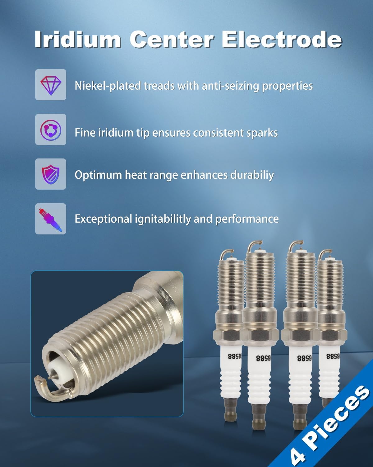ECCPP Spark Plug Platinum Iridium Fit for Ford for Edge 2013-2018,for Lincoln for MK 2015-2019 Replacement for 96588 (4 Spark Plugs) - Image 3