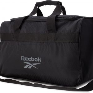 Reebok Duffle Bag – Carry On Gym Bag for Workout and Compact Travel Bag – Small Size Overnight Bags for Women and Men, Size Small, Warrior II Black with Grey Logo