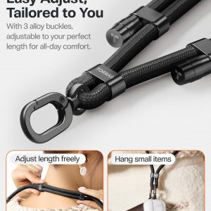 TORRAS Phone Lanyard Crossbody with 2 Phone Tabs, Adjustable Anti Theft Phone Strap for All Phones, Premium Metal Buckles, Skin-Friendly, Universal Cell Phone Neck lanyard for Travel Essentials, Black
