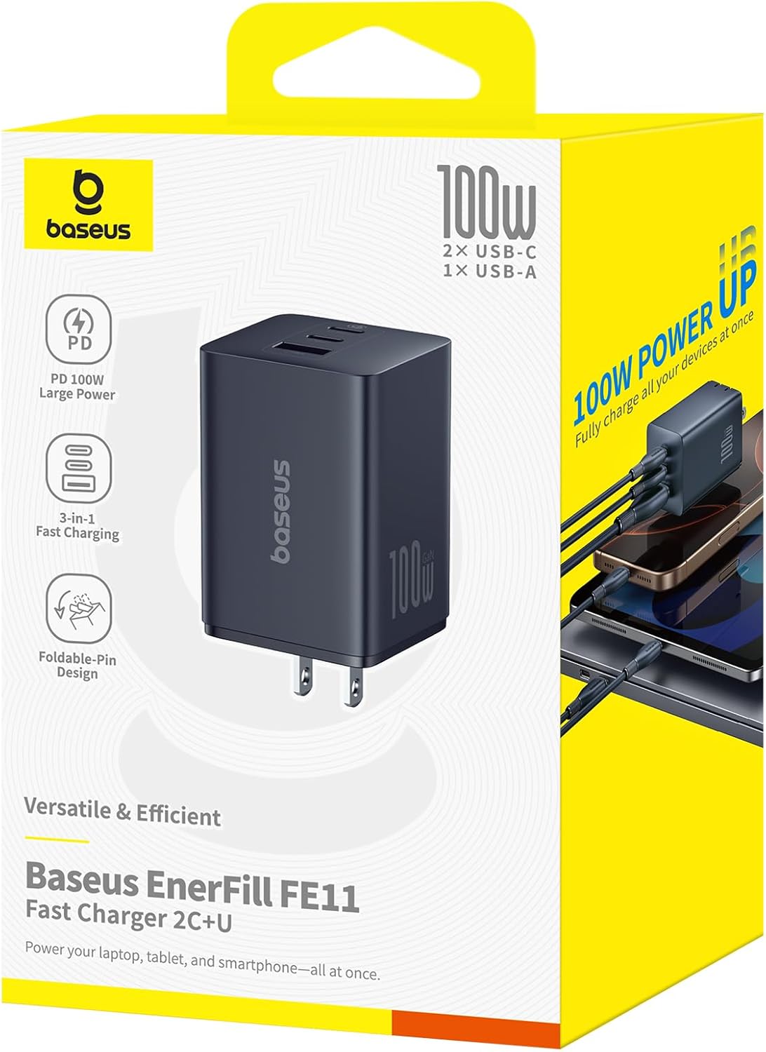 Baseus 100W USB C Charger Block, 3-Port Foldable Compact PPS Wall Charger, Fast Charging Power Adapter for MacBook Pro/Air, iPad, iPhone 17 Pro Max/Air, Galaxy S24, Steam Deck & More - Image 7
