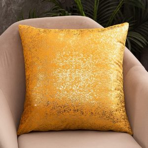 Deeprove Throw Pillow Cover Both Sides Sparkle Foil Print, Decor Soft Velvet Hidden Zipper Closure Accent Pillow Cushion Case for Bedroom, Living Room, Sofa, Square 22 x 22 Inches, 1 Pack, Gold Yellow