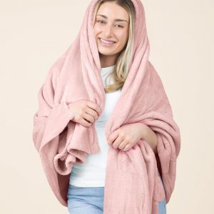 EverSnug Travel Blanket and Pillow – Ultra-Soft, Compact & Lightweight, 65×40 Inches, with Carry Case, Luggage Sleeve & Backpack Clip for Airplane Comfort (Light Pink)