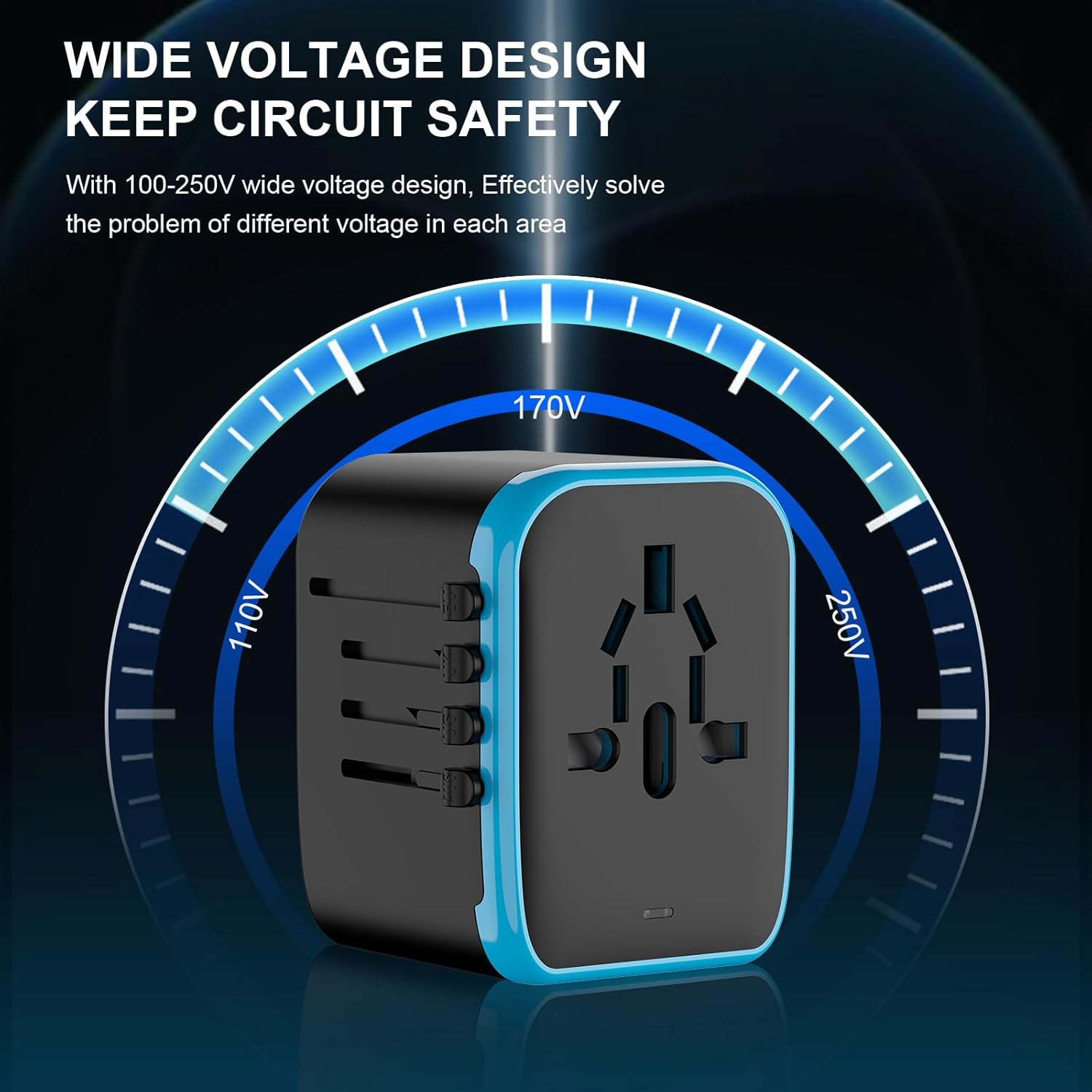 Universal International Power Travel Plug Adapter, 5 in 1 European Travel Plug Adapter W/ 3.5A 2xUSB-A and 2xUSB C Wall Charger and Worldwide AC Outlet for Europe USA UK AUS Asia - Image 7