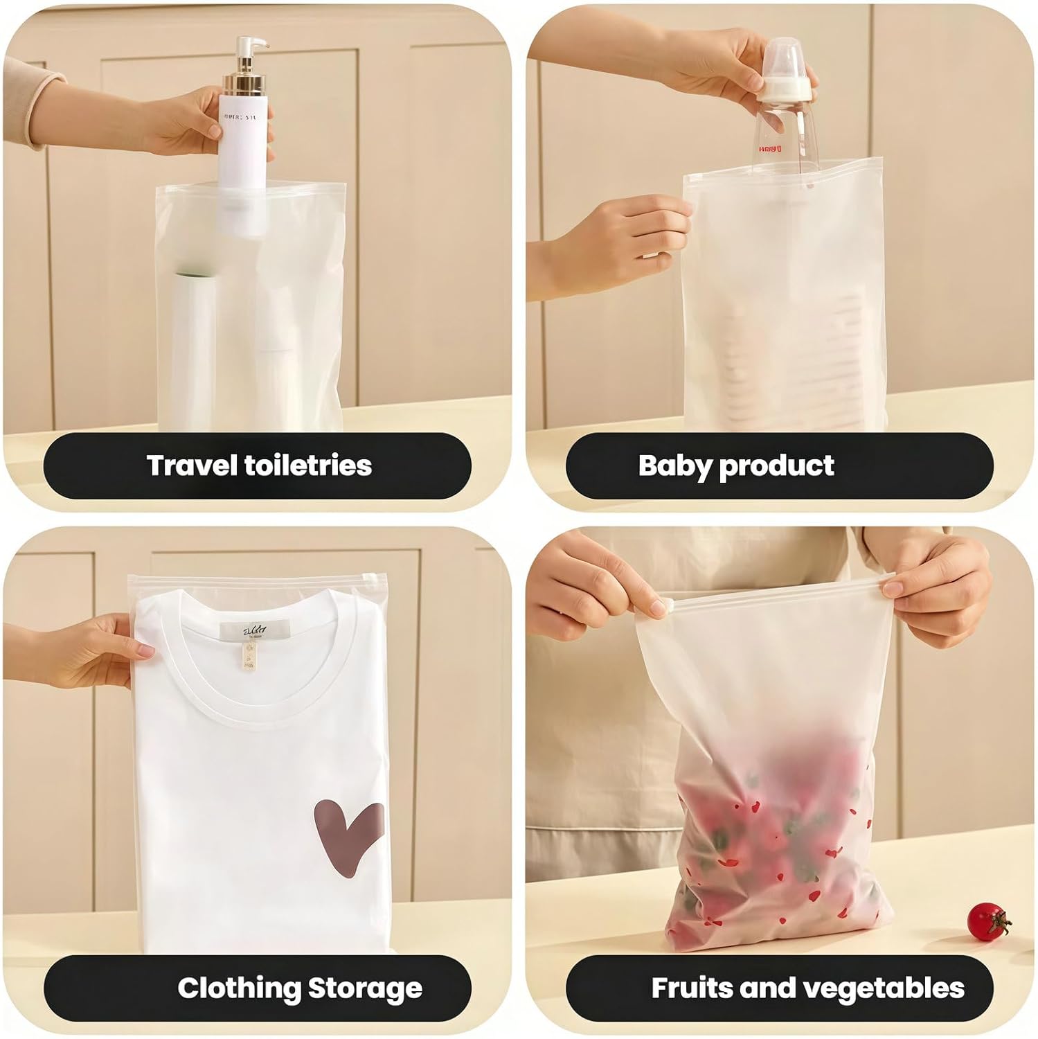 25 Pcs Travel Storage Bags - Waterproof Clothing Packing Bags for Travel Zipper Frosted Plastic Bag for Clothes, Shoes, Toiletries & Cosmetics Organizers, 5-Size - Image 6