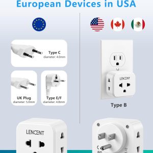 LENCENT EU to US Plug Adapter, European to USA Outlet Adaptor, Travel from Europe to American Outlet, 3-Sided Outlet Extender, Wall Tap, Mini Charger Box, Travel Plug Converter