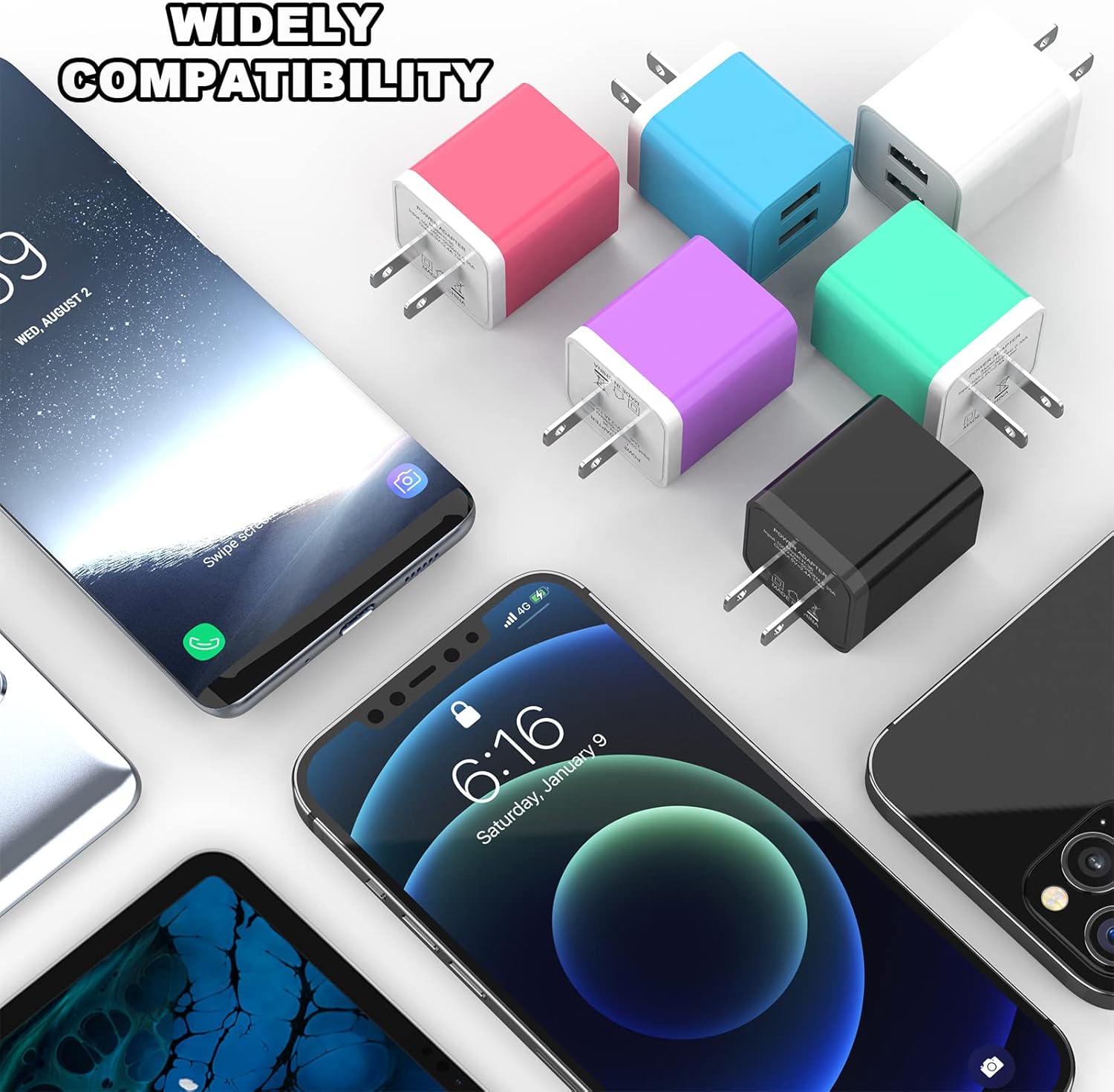 6Pack USB Wall Charger, iGENJUN 2.4A Dual USB Port Cube Power Plug Adapter Fast Phone Charger Block Charging Box Brick for iPhone 17/17 Pro/17 Pro Max/16, Samsung Galaxy, Pixel, LG, Android-Colorful - Image 7