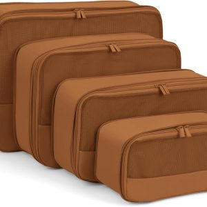 Compression Packing Cubes for Travel, 4 Piece Lightweight Packing Cubes Set for Suitcases and Backpacks, Space-Saving Organizer for Clothes (Light Brown, 4 Pack)