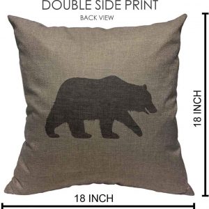 VERSUSWOLF Throw Pillow Covers Grizzly Silhouette Style Cute Bear Cabin Cotton Linen Decorative Square Pillowcases Cushion Cover 18 X 18 Inch