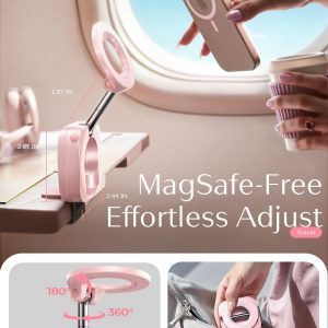 LISEN Airplane Phone Holder Travel Essentials for Women Long Flight Essentials Must Haves Handsfree for MagSafe Phone Stand Beach Vacation Cruise Essentials 2025 for iPhone 16 Pink