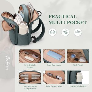 Travel Backpack for Women Personal Carry On Bag Business Weekender Hiking Multilayer Laptop Bag,16 Inch,DarkGreen