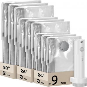 Vacuum Seal Bags For Clothing Travel With Wireless Electric Pump，9 Pack Space Saver Vacuum Storage Bags In 3 Combo Sizes，Compression Travel Packing For Luggage,Ideal For Air Planes, Apartments