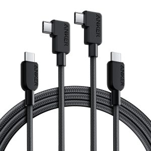 Anker USB C to USB C Right Angle Cable, 240W 90 Degree Type-C Braided Charging Cord for iPhone 17 Series and More (2Pack 6FT Black)