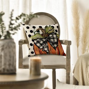 AVOIN colorlife Fall Polka Dot Pumpkin Throw Pillow Cover 16×16 Inch, Seasonal Autumn Thanksgiving Harvest Decoration for Home Sofa Couch, 16/” x 16/”