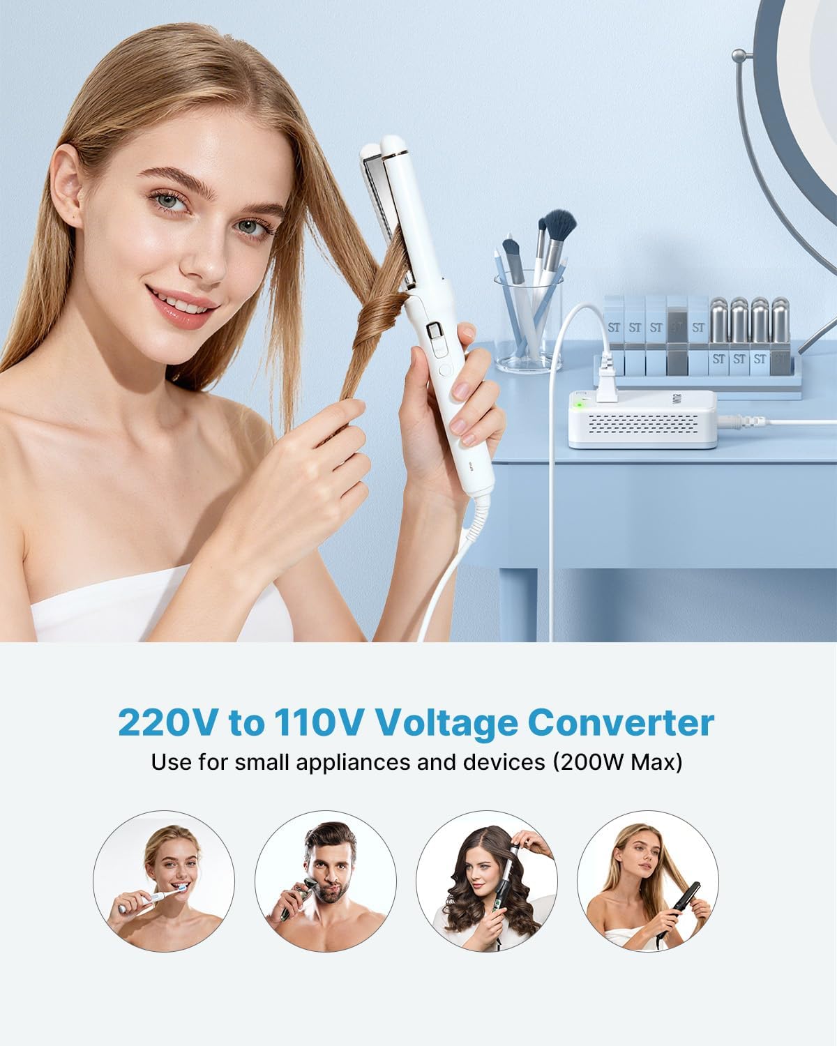 220V to 110V Converter for European Travel, VINTAR 200W Mini Universal Travel Adapter Voltage Converter US to Europe, International Step Down Power Converter Adapter Combo for EU UK AUS India - Image 3