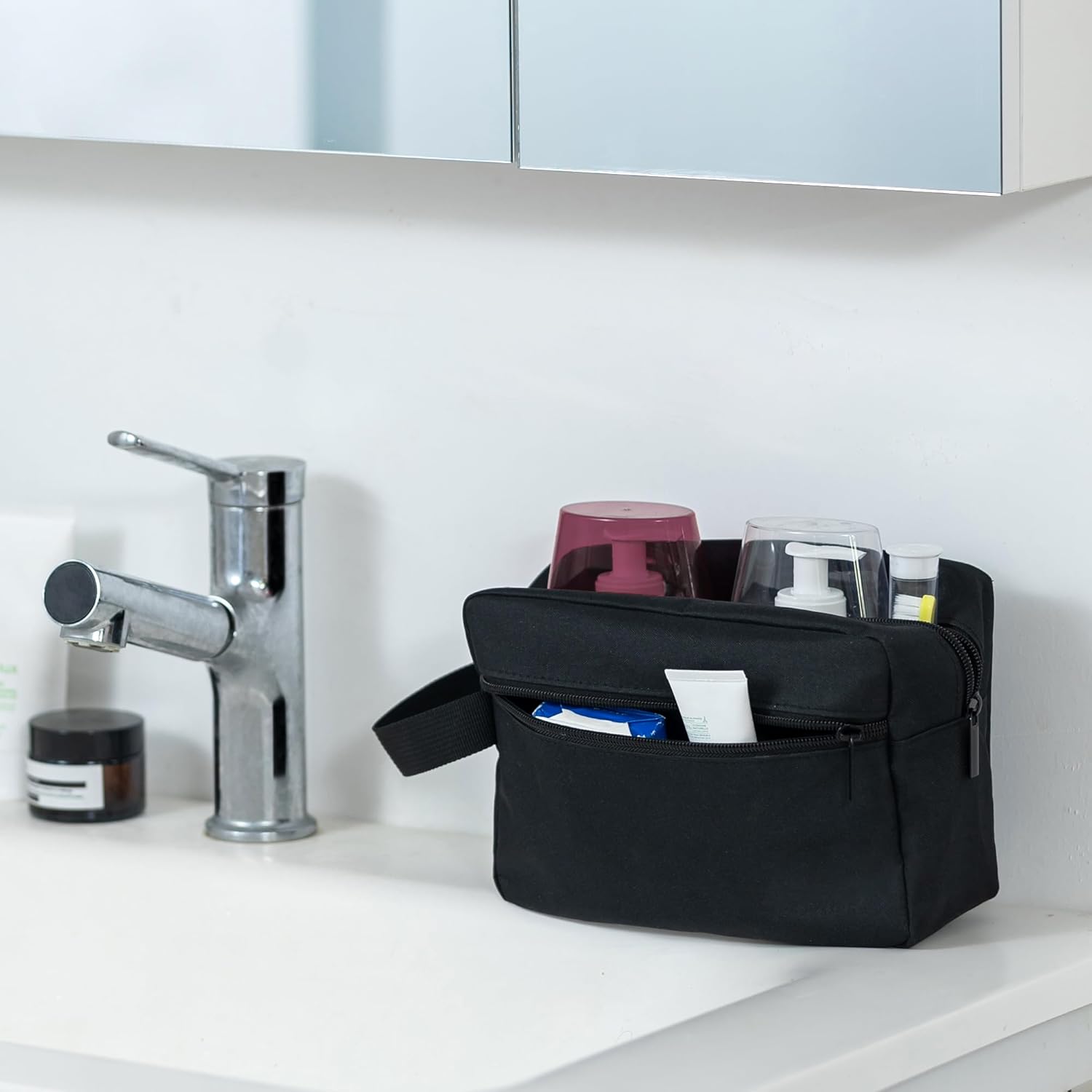 Elviros Travel Toiletry Bag for Women and Men,Lightweight Makeup Bag Hanging Dopp Kit with Shaving Compartment Cosmetic Organizer Small Tool Bag Travel Essentials,Gifts for Men(Black) - Image 6