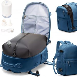 Vacuum Backpack Travel with Pump Women, Carry On Laptop Compression Backpacks Flight Approved, Mochila de Viaje Compresion al Vacio, Waterproof Travel Backpack with Vacuum System Men(blue)