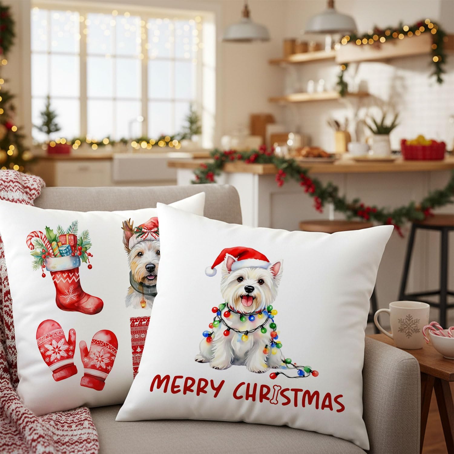 YRDBGHZDF Westie Merry Christmas & Love Pillow Covers 2 Pcs- 18x18 Inch, Dog Lover Pillow Covers Gift for Woman, Merry Christmas Xmas Westie Home Decorative - Image 3