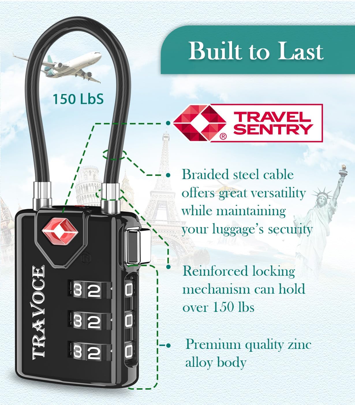 TSA Approved Luggage Locks, Travel Locks Which Also Work Great as Gym Locks, Toolbox Lock, Backpack and More, Black 4 Pack - Image 5