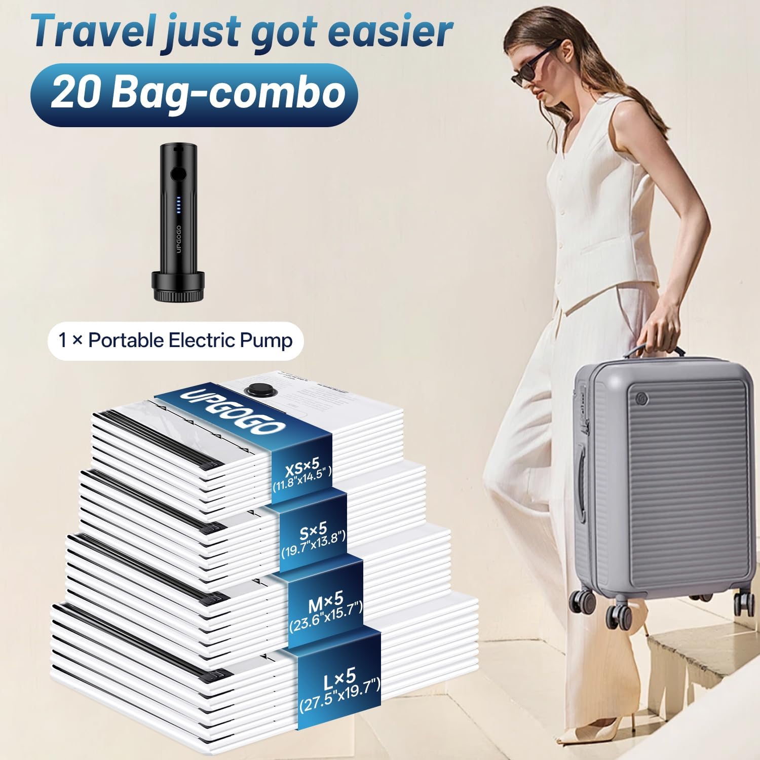 Combo 20 Pack Travel Vacuum Bags for Luggage with Portable Electric Pump,Vacuum Seal Bags for Clothing,Packing Cubes Compression,Cruise Ship and Travel Essentials - Image 2