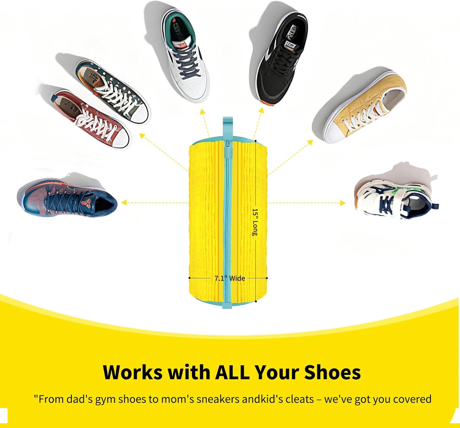 XQXA Shoe Washing Machine Bag 2-Pack - Reusable Shoe Washing Bag with Hidden Zipper, Machine Washable Shoe Bag for Sneakers, Tennis & Athletic Shoes (Yellow) - Image 6