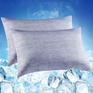 LUXEAR Cooling Pillow Cases, 2 Pack Arc-Chill Cool Pillowcases with Double-Side Design [Cooling & Cotton], Anti-Static, Skin-Friendly, Machine Washable Hidden Zipper Cold Pillow Cases (20×26”)-Blue