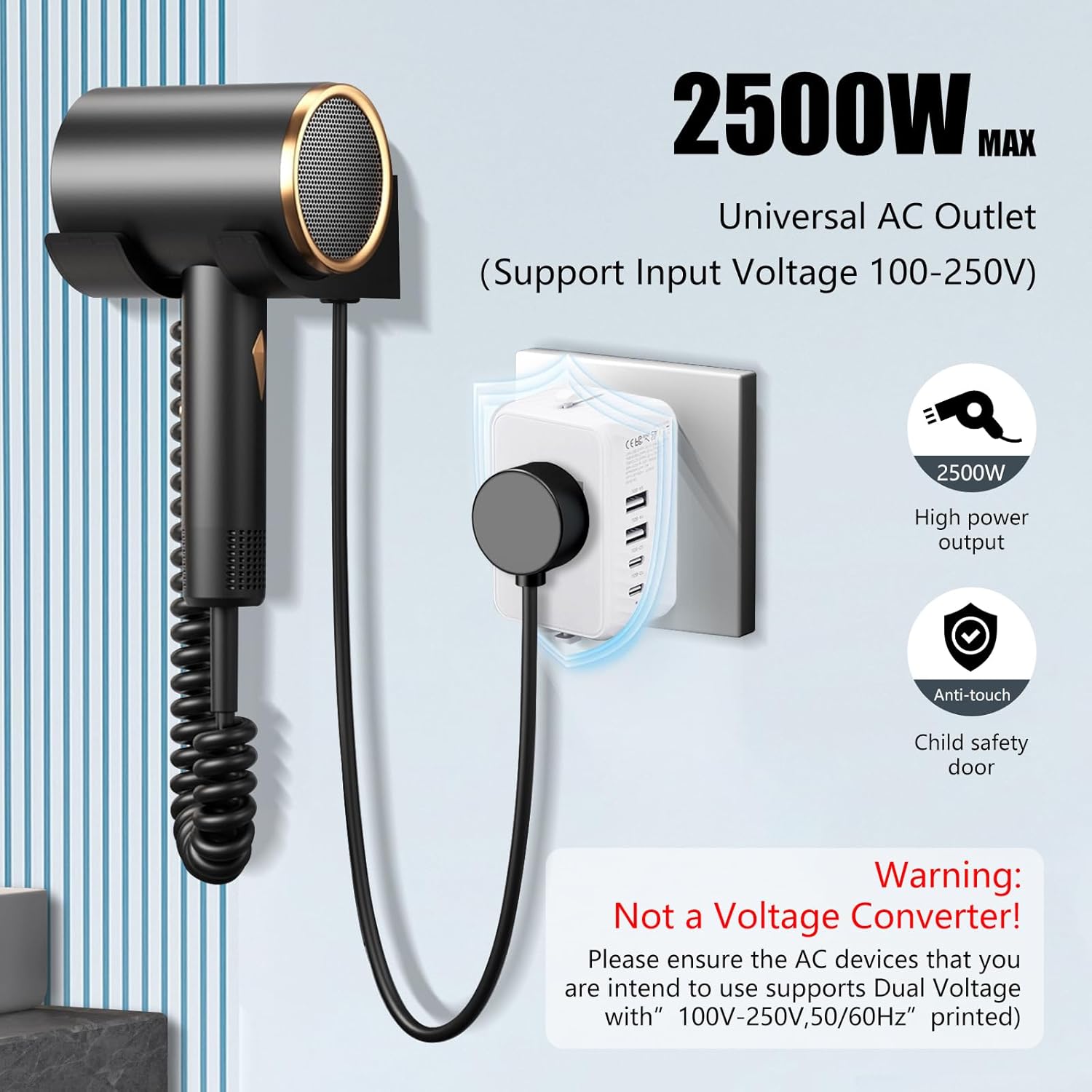 Universal Travel Adapter - Worldwide Power Plug Converter for US, UK, EU, AU with Type-C & USB-A Ports - European Travel Plug Adapter, International Power Adapter (White) - Image 5