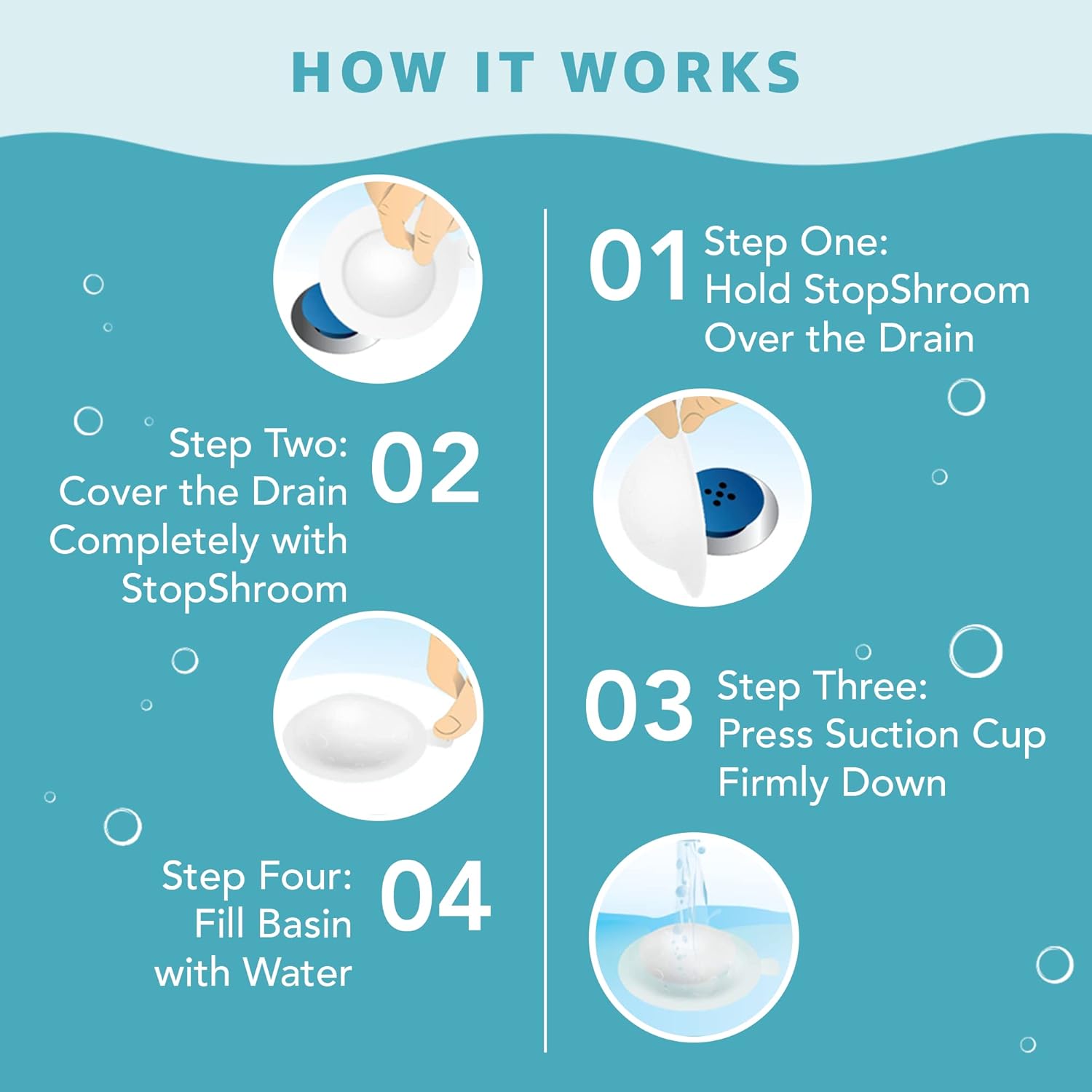 StopShroom The Ultimate Universal Drain Stopper Plug for Bathtub, Bathroom, and Kitchen Sink Drains (White) - Image 5