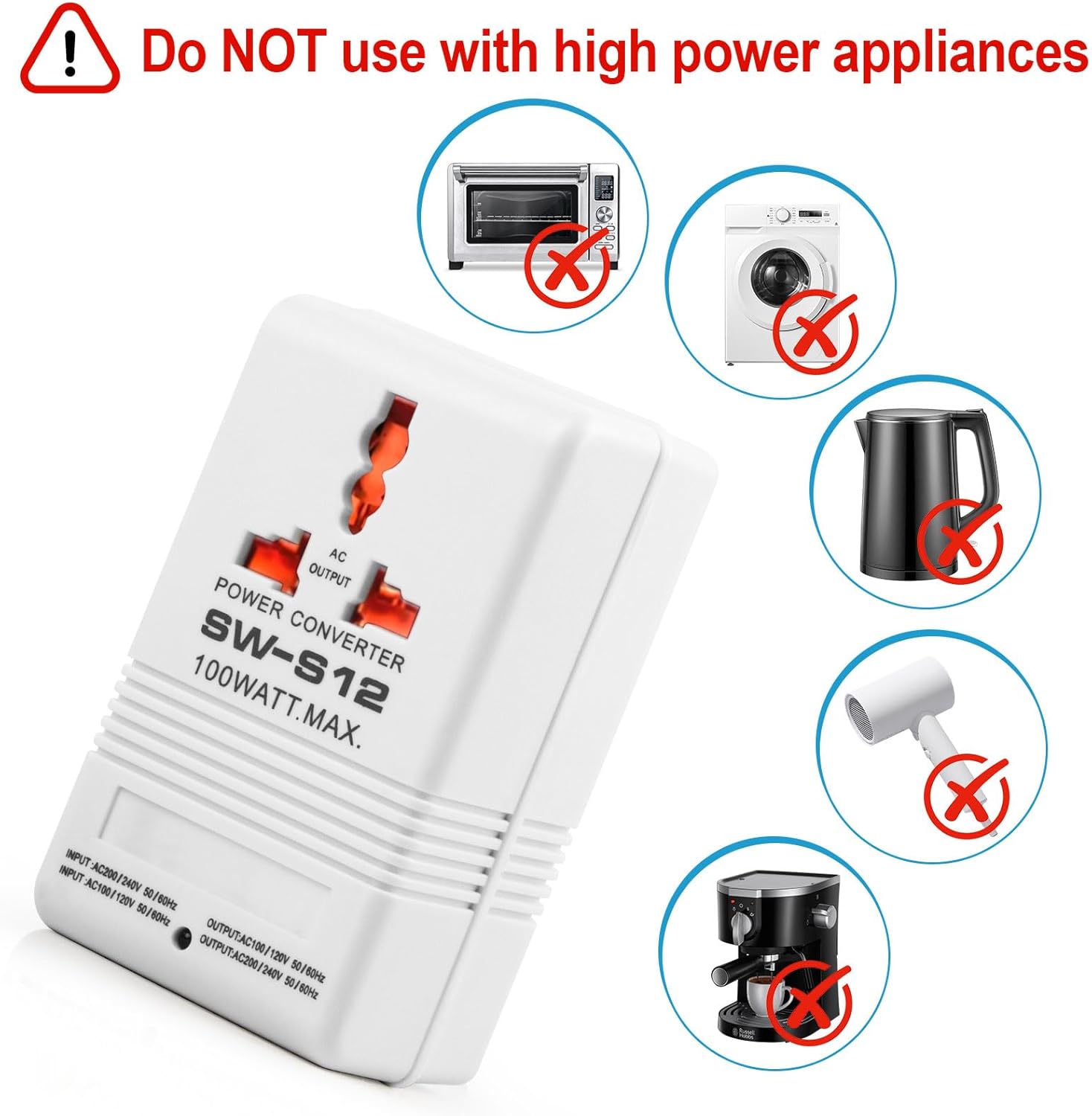 Voltage Converter 110V to 220V Step-Up & Step-Down Power Two-Way Conversion Voltage Converter Transformer for Travel, RV, and Camping (100W-White) - Image 3